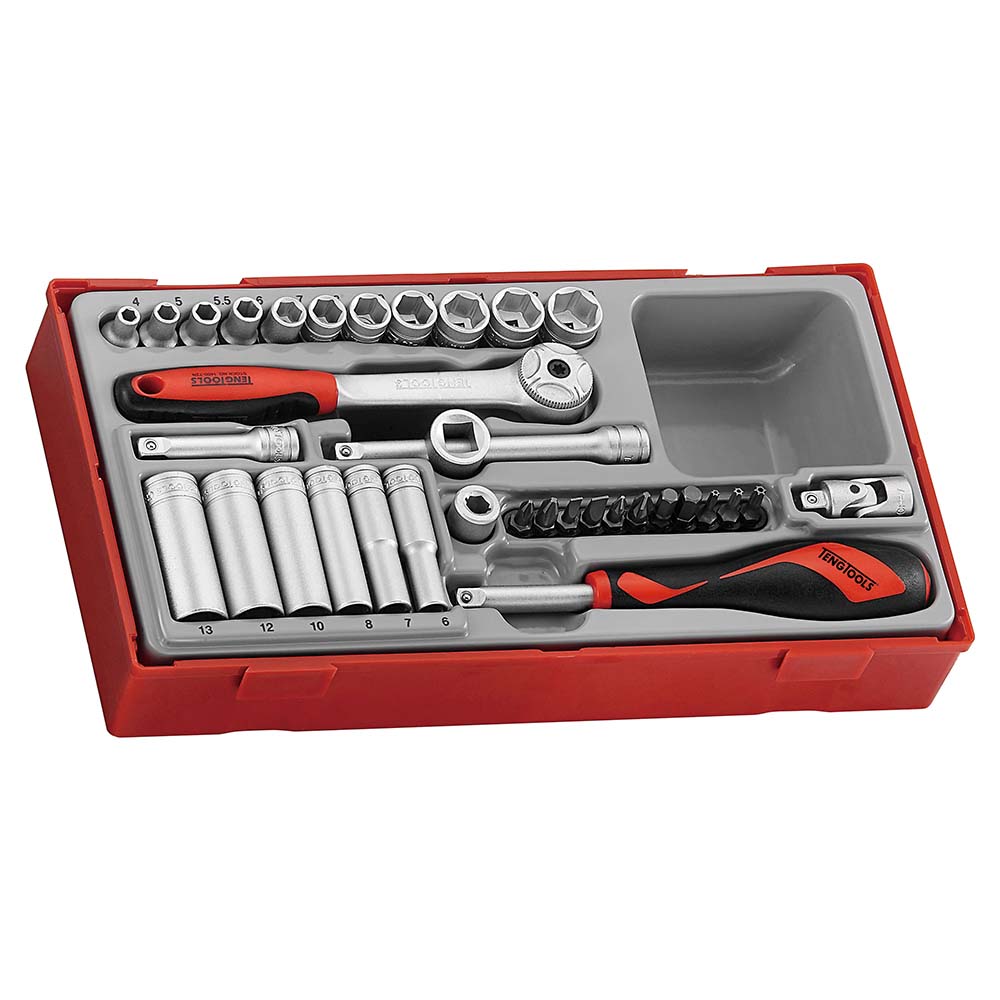 Teng 35pc 1/4in Dr. Skt & Acc Set 4-13mm - TC-Tray