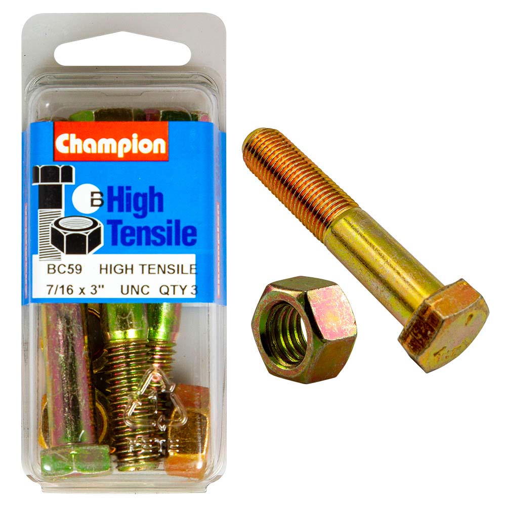 Champion 3in x 7/16in Bolt And Nut (B) - GR5
