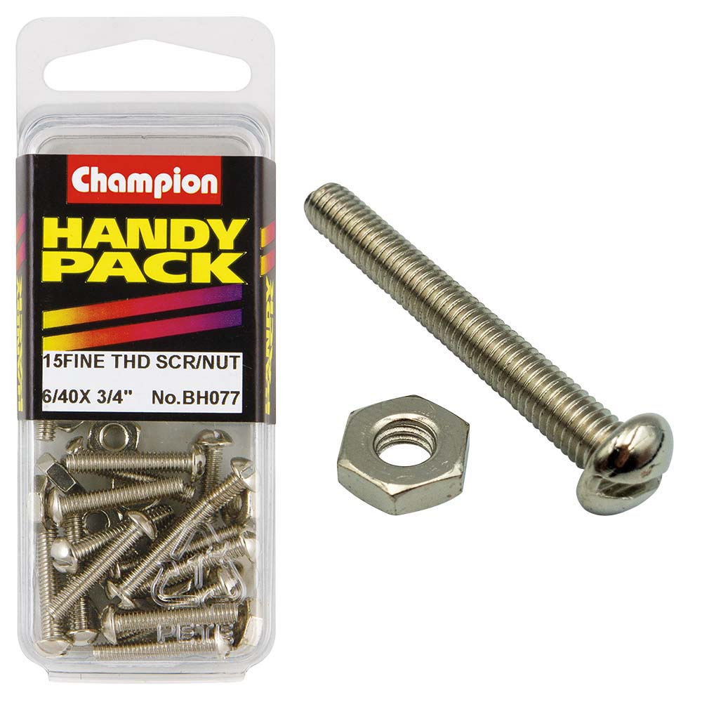 Champion 6/40in x 3/4in Fine Set Screw & Nut