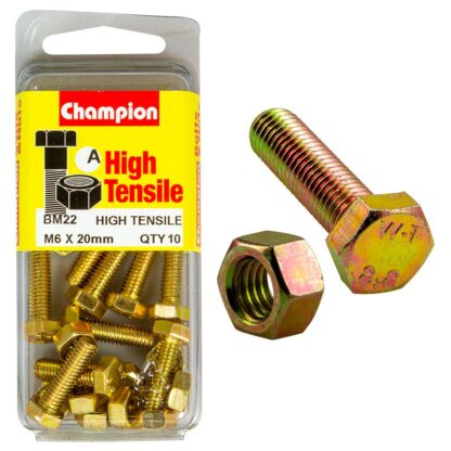 Champion M6 x 20 Set Screw & Nut (A) - GR8.8