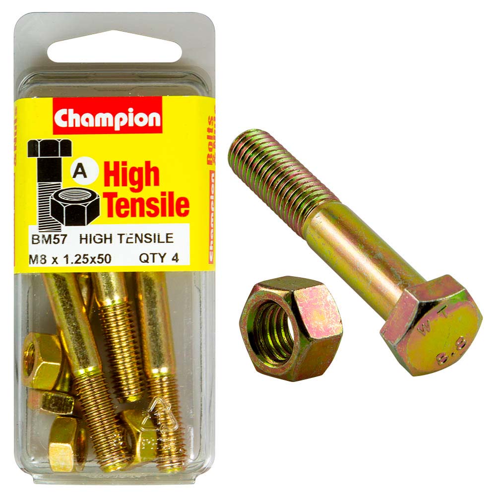 Champion M8 x 50 Bolt & Nut (A) - GR8.8