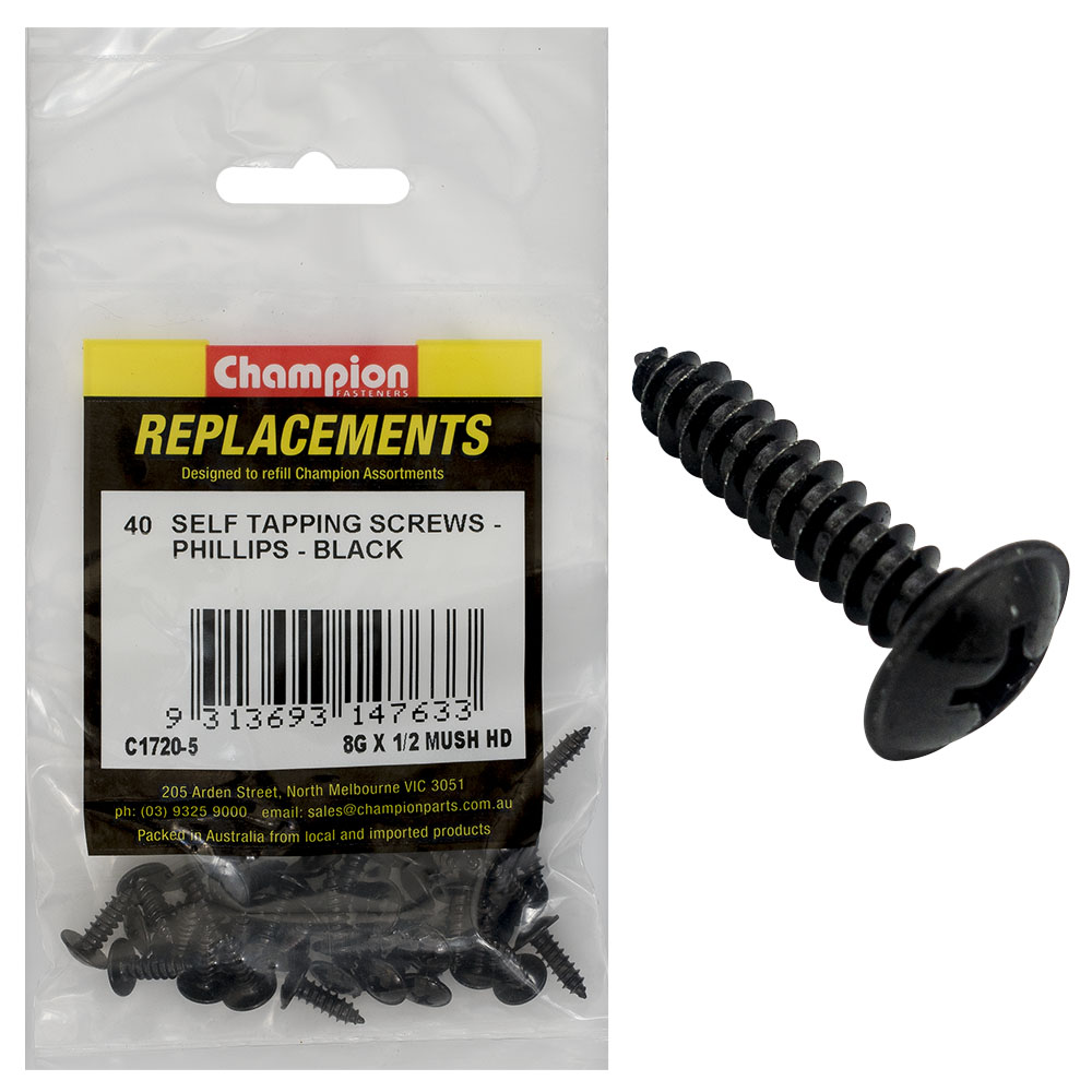 Champion 8G x 1/2in S/Tapping Screw Mushroom Head Ph -40pk