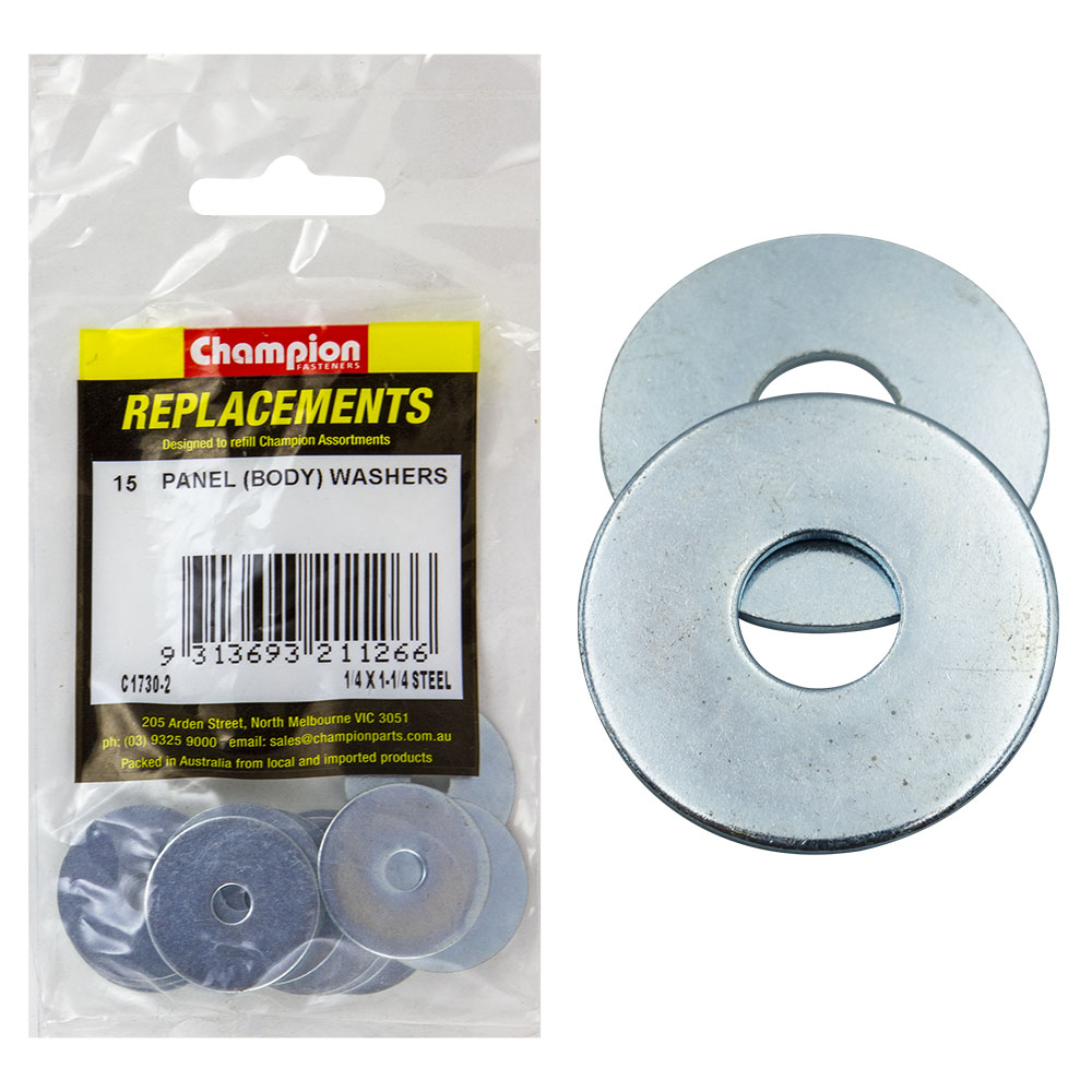 Champion 1/4 x 1-1/4in Flat Steel Panel (Body) Washer - 15pk