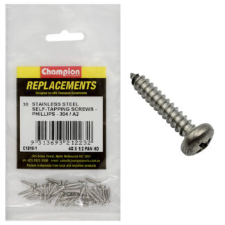 Champion 4G x 1/2 S/Tappg Screw Pan Hd Phillips 304/A2 -25pk