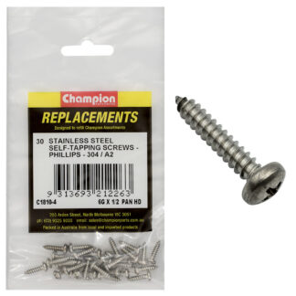 Champion 6G x 1/2 S/Tappg Screw Pan Hd Phillips 304/A2 -30pk