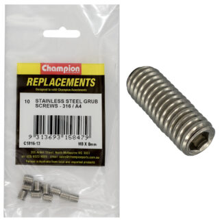 Champion M8 x 8mm Metric Grub Screw 316/A4 -10pk
