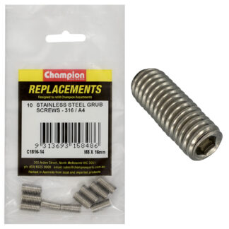 Champion M8 x 16mm Metric Grub Screw 316/A4 -10pk