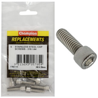 Champion M8 x 25mm Socket Cap Screw 316/A4 -6pk