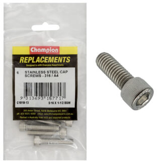 Champion 5/16in x 1-1/2in BSW Socket Cap Screw 316/A4 -6pk