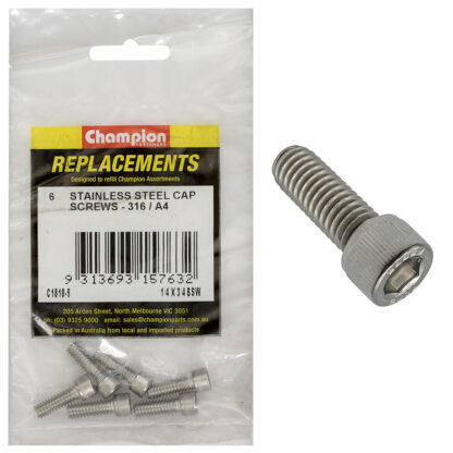 Champion 1/4in x 3/4in BSW Socket Cap Screw 316/A4 -6pk