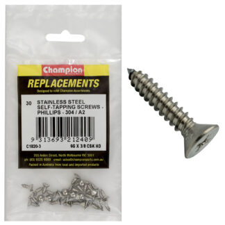Champion 6G x 3/8 S/Tappg Screw Csk Hd Phillips 304/A2 -30pk