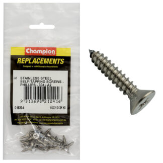 Champion 6G x 1/2 S/Tappg Screw Csk Hd Phillips 304/A2 -30pk