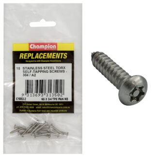 Champion 6G x 3/4in Self-Tapping Screw Pan Tpx 304/A2 -15pk