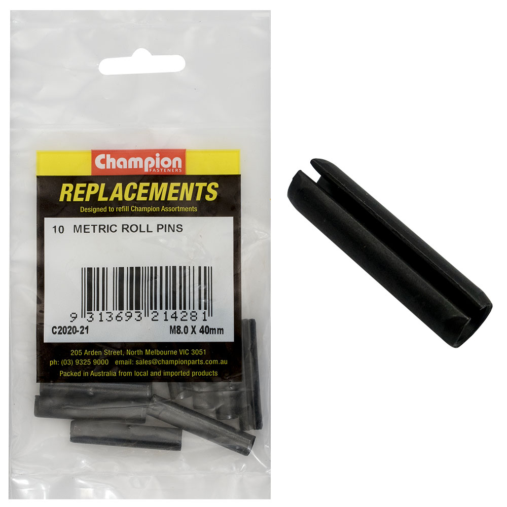 Champion 8.0 x 40mm Metric Roll Pin -10pk