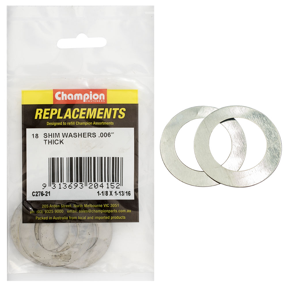 Champion 1-1/8in x 1-13/16in x 0.006in Shim Washer -18pk**