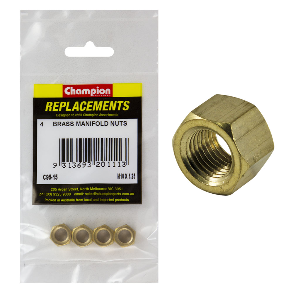 Champion M10 x 1.25mm Brass Manifold Nut -4pk