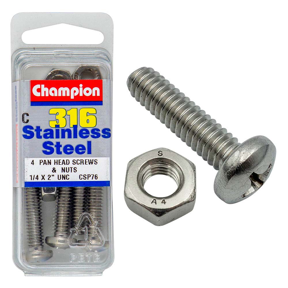 Champion 1/4in x 2in UNC Pan HD Set Screw 316/A4 (C)