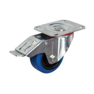 Wheelco 80mm Elastic Rubber Castor – Swivel Plate & Brake – 100kg Capacity (MCB80/P-TB)