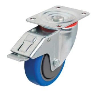 Wheelco 100mm Elastic Rubber Castor – Swivel Plate & Brake – 120kg Capacity (MCB100/P-TB)