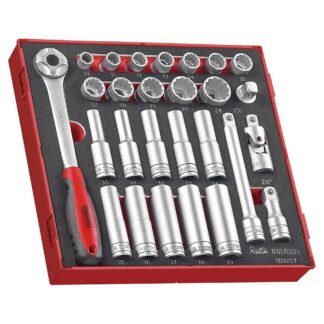 Teng 27pc 1/2in Dr. Skt & Acc Set 10-24mm - TED-Tray