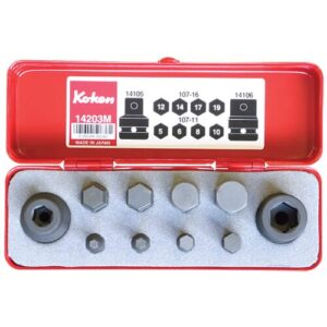 Koken 14209M Impact Hex Bit Socket Set 10pc 1/2Dr 5-19mm (2 x Bit Holders, 183H.35 & 107.16 Hex Bits)