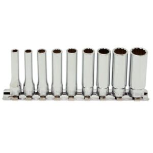 Koken RS2305A Deep Socket Set On Rail 12pt 9pc 1/4Dr 3/16-1/2