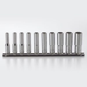 Koken RSAS2305A Deep Socket Set AS954E On Rail 12pt 10pc 1/4Dr 3/16-9/16