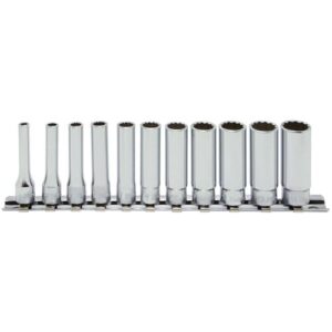 Koken RS2305M Deep Socket Set On Rail 12pt 11pc 1/4Dr 4-14mm