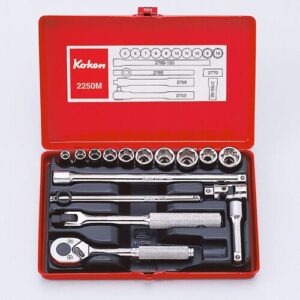 Koken 2250M Socket Set 16pc 1/4Dr 5-12mm 6pt and 8 & 10mm 8pt
