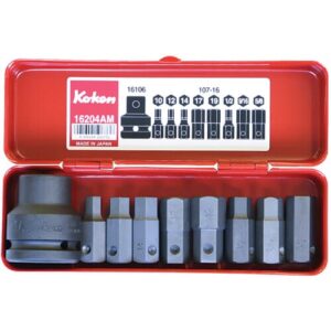 Koken 16204AM Impact Hex Bit Socket Set 9pc 3/4Dr (Contains Bit Holder, 107-16 Hex Bits)
