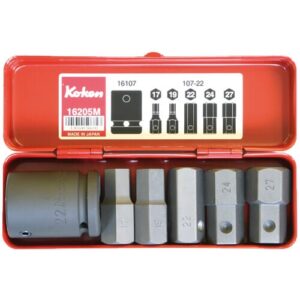 Koken 16205M Impact Hex Bit Socket Set 6pc 3/4Dr (Contains Bit Holder & 107-22 17,19, 22, 24 and 27mm Hex Bits)
