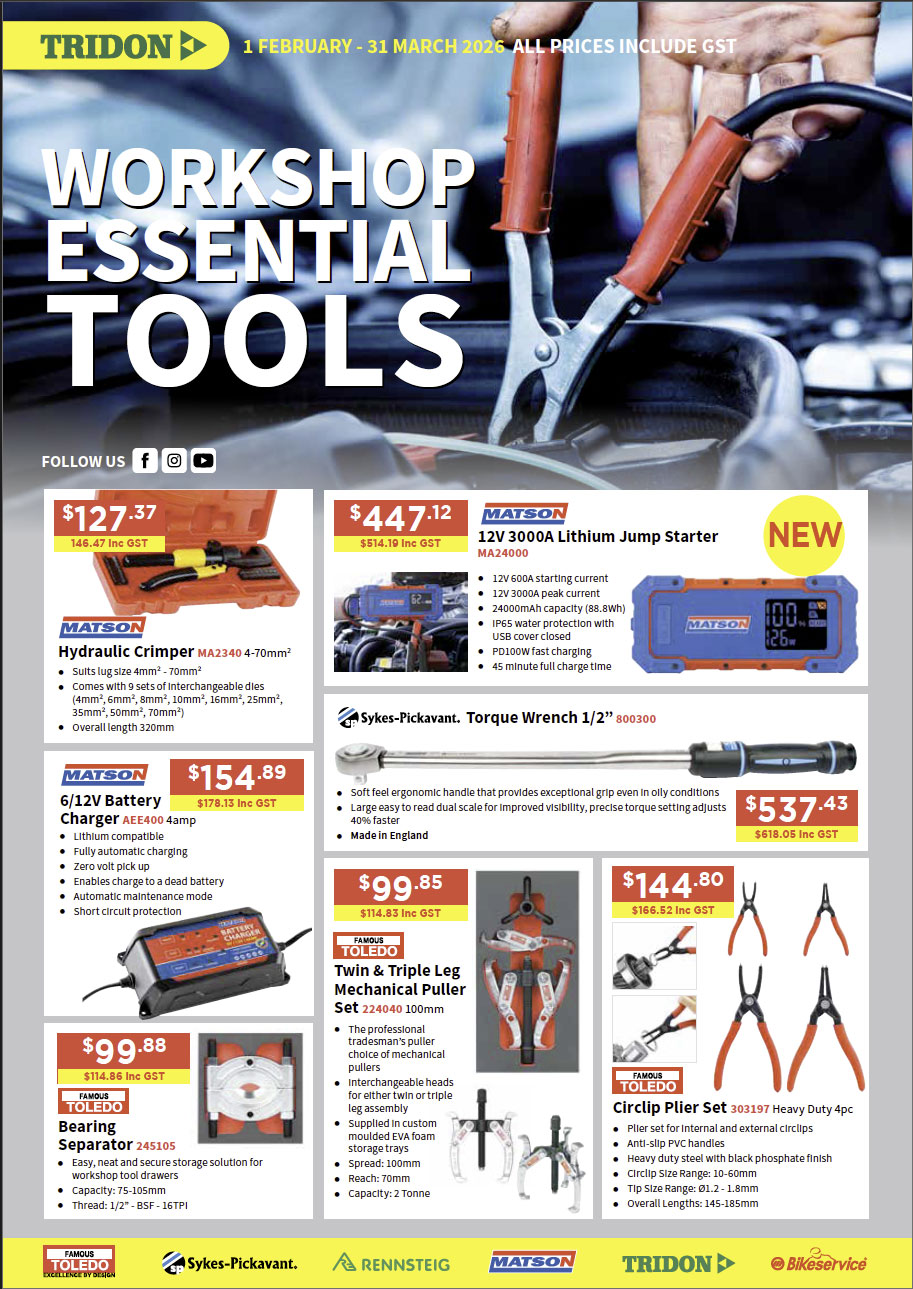 Tridon Workshop Essential Tools Flyer (Feb–Mar 2026)