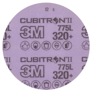 3M™ Cubitron™ II Hookit™ Film Disc 775L, 320+ 3MIL, 6 in x NH, Die 600Z, 50/Carton, 250 ea/Case