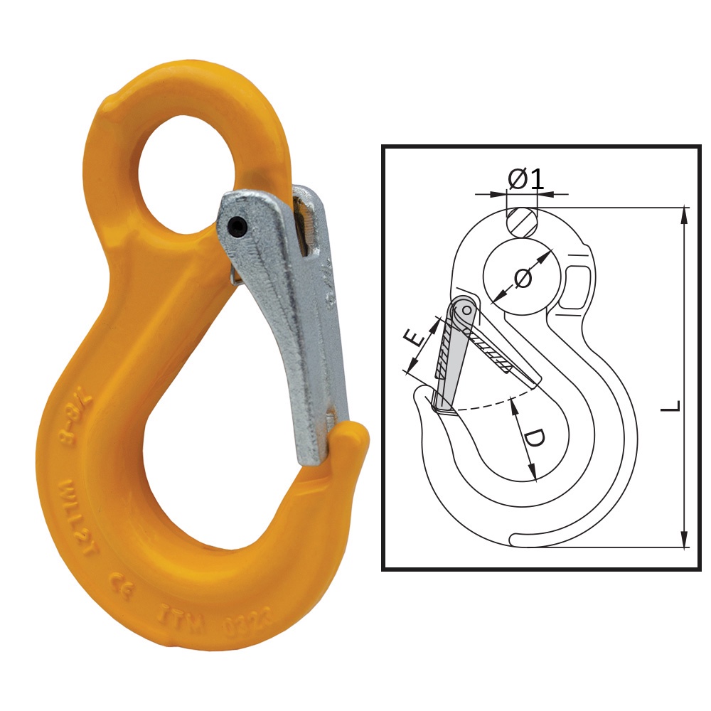 G80 Components Eye Sling Hook w/ Safety Latch 13mm Chain - Image 2